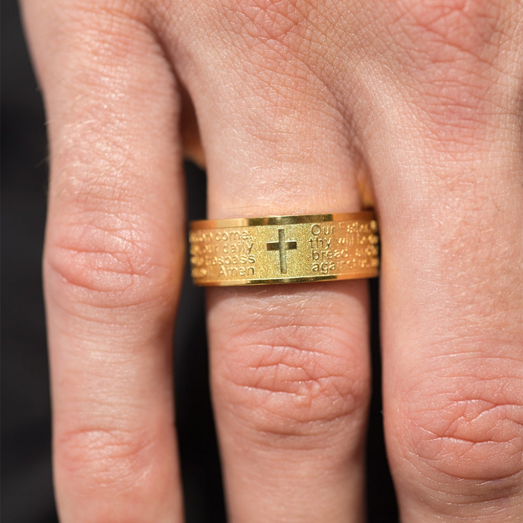 Steeltime Unisex 18k Gold Plated Stainless Steel Lords Prayer Rotating Ring Band